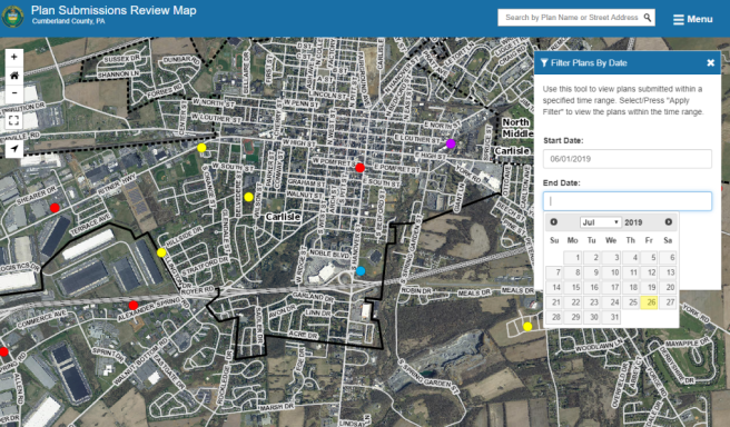 screen shot of a web map app